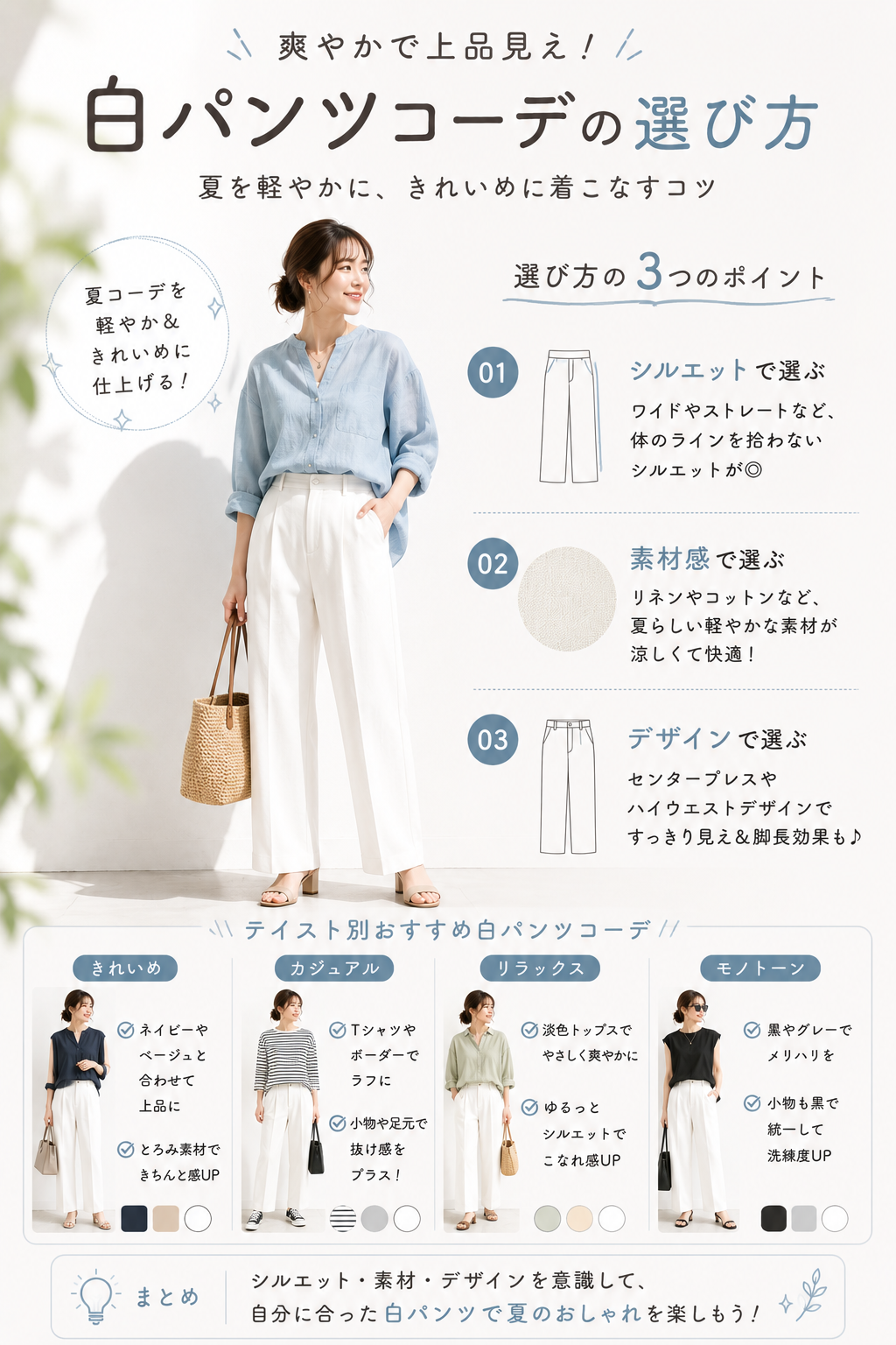白パンツコーデの選び方